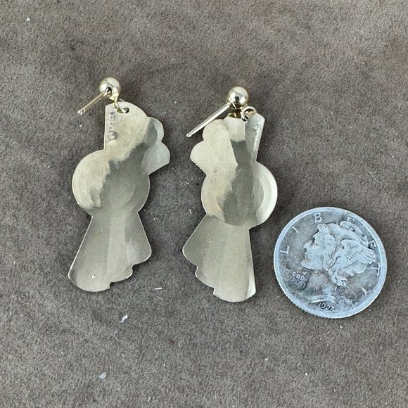 Vintage NOS 14 Karat Yellow Gold 2 Tone Southwest Concho Dangle Earrings - Picture 5 of 7